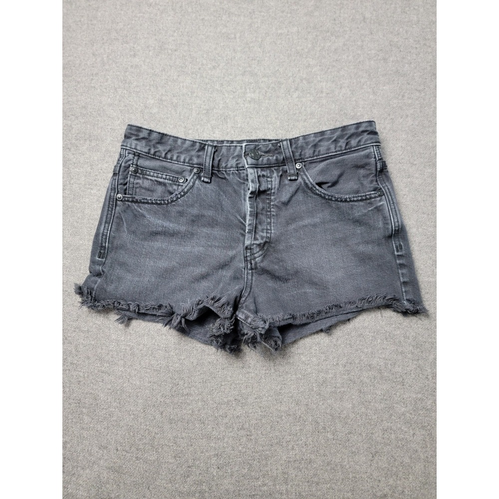 Free People‎ Women's Denim Shorts Black Frayed Hem Button Fly Size 28